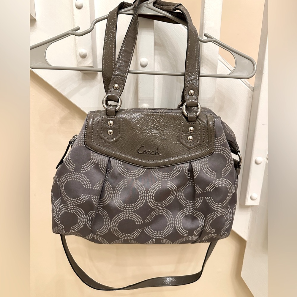 Coach purse Gray- long and short shoulder strap.